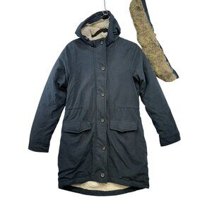 Abercrombie & Fitch Black Hooded Parka Coat Removable Faux Fur Trim Size M Faded
